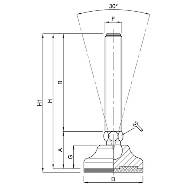 Martin Piede Zincato Base Plastica Snodato 30° D.MM 40 - MARTIN - Immagine 2